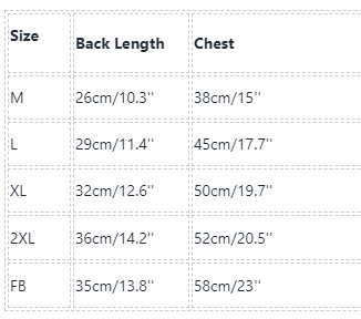 Frenchiely Cheap Dog Sweatshirt Hoodie Vest with Stars size chart 