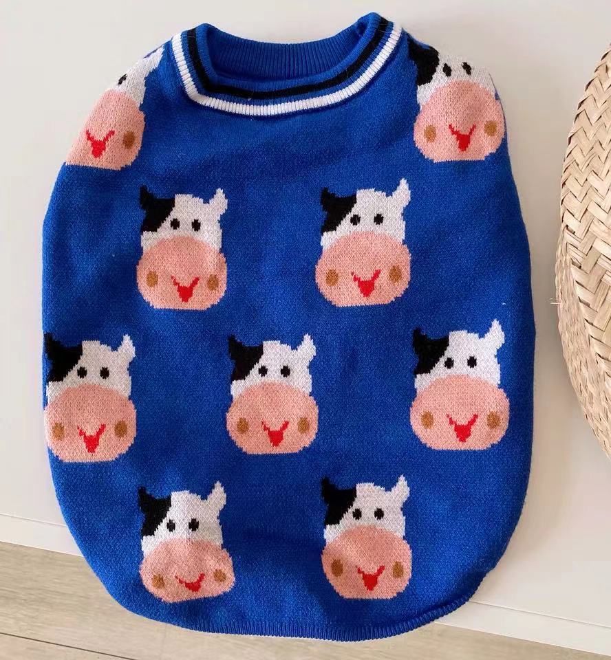 Frenchiely Dog Blue Cow Pullover Sweater