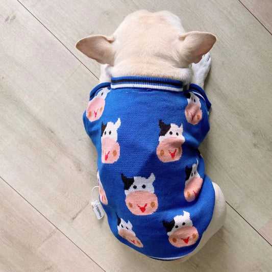 Frenchiely Dog Blue Cow Pullover Sweater