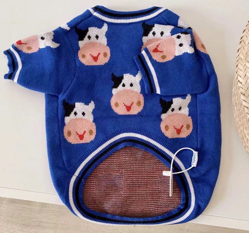 Frenchiely Dog Blue Cow Pullover Sweater