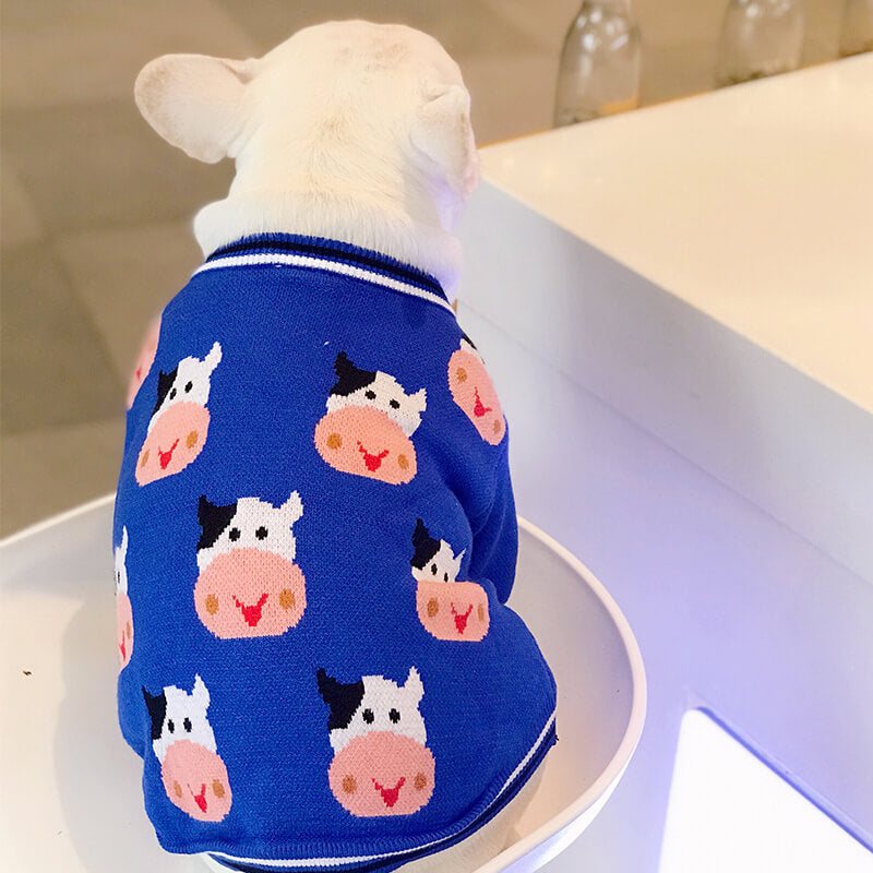 Dog Blue Cow Pullover Sweater for French Bulldogs by Frenchiely