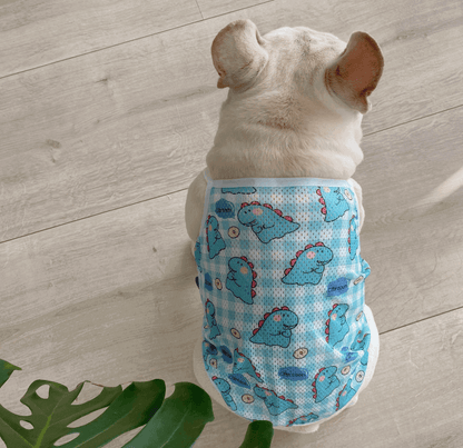 Frenchiely Dog Cartoon Dinosaurs Mesh Shirts for french bulldogs 0