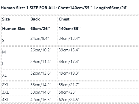 Frenchiely Dog Human Matching Shirts size chart
