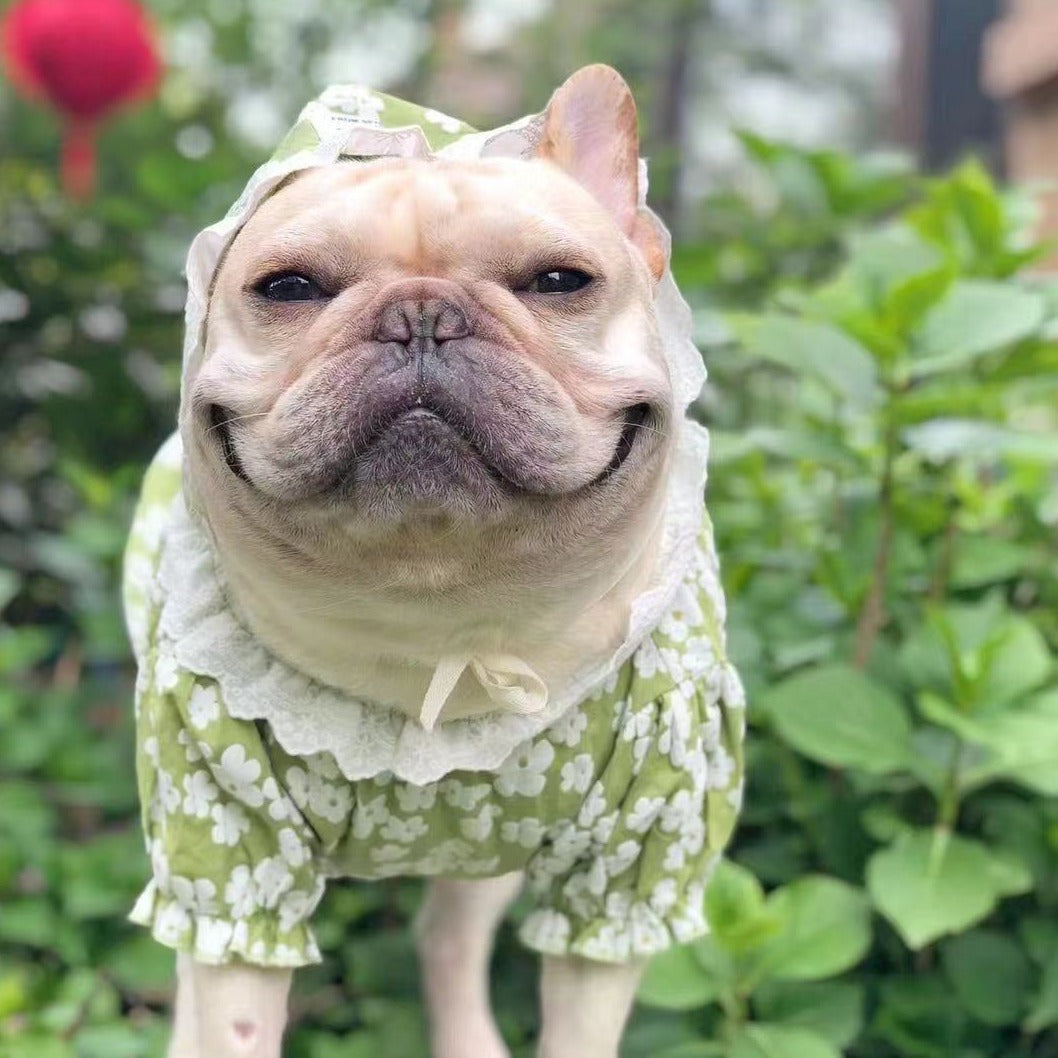 Frenchiely Dog Spring Summer Floral Shirt with Lace Hat for french bulldog 0