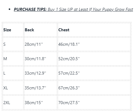 Frenchiely Dog Summer Sun Shield Shirt size chart