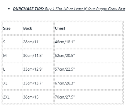Frenchiely Dog Summer Sun Shield Shirt size chart