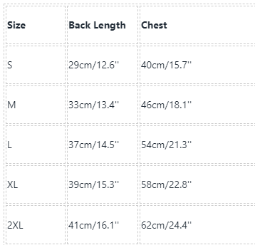 Frenchiely French Bulldog Christmas Clothes Sweaters size chart