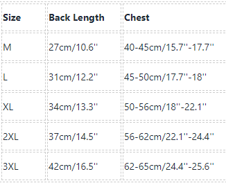 Frenchiely French Bulldog Summer Dress size chart