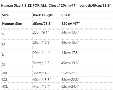 Frenchiely Matching Dog and Owner Apparel size chart