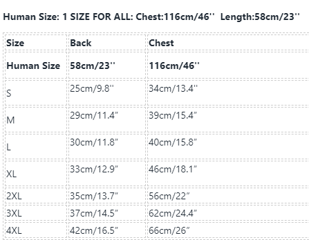 Frenchiely Matching Dog and Owner Gifts size chart