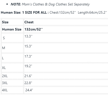 Frenchiely Matching Human and Dog Outfits Sweatshirt size chart 