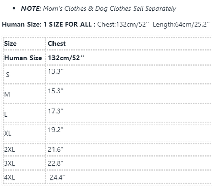 Frenchiely Matching Human and Dog Outfits Sweatshirt size chart 