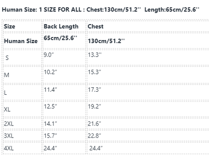 Frenchiely Matching Outfits Dog and Owner size chart 