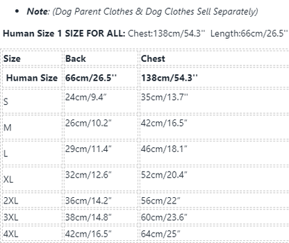 Frenchiely Pet and Owner Matching Shirts size chart