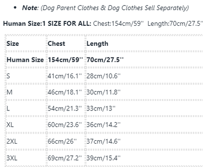 Frenchiely Stripe Matching Dog and Owner Pajamas size chart 