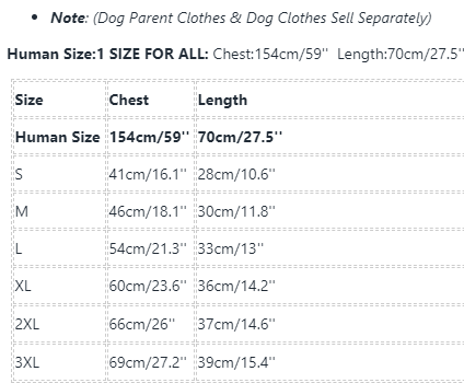 Frenchiely Stripe Matching Dog and Owner Pajamas size chart 