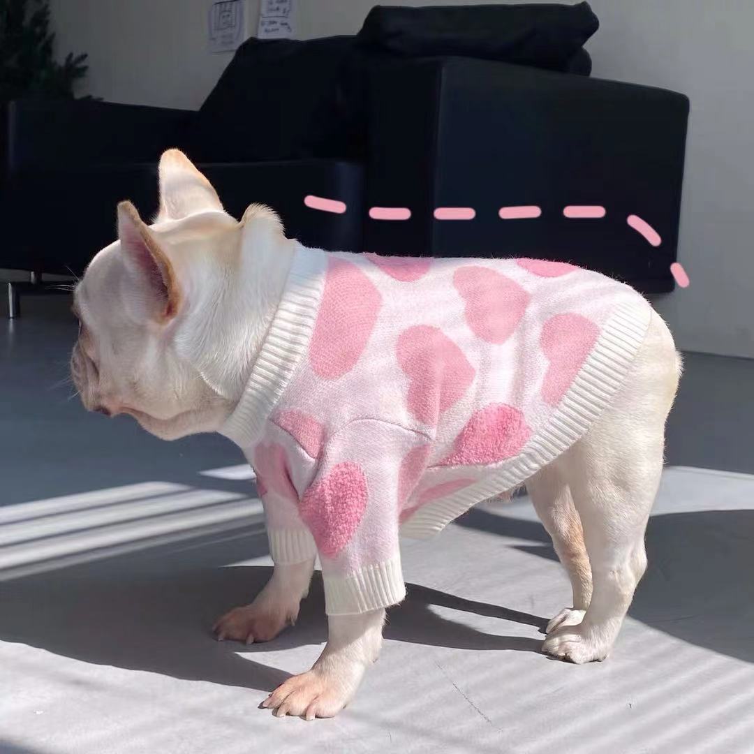Frenchiely Sweater Jumper for Medium Dogs pink heart 0