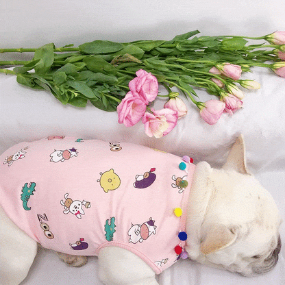Summer Pink Dog Vest Shirt for Frenchies - Frenchiely