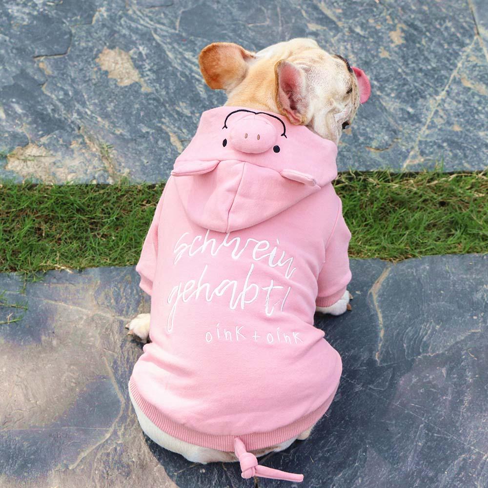 Dog Piggy Costume Pink Hoodie with Tail for Small Dogs - Frenchiely