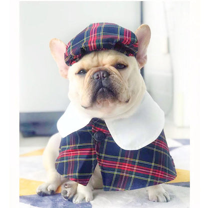 Dog Plaid Winter Cloak with Beret - Frenchiely