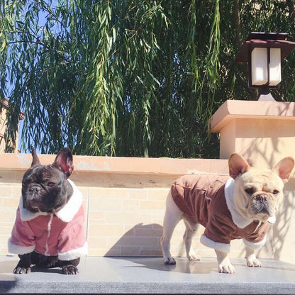 pink fleece dog jacket coat with faux fur collar - Frenchiely