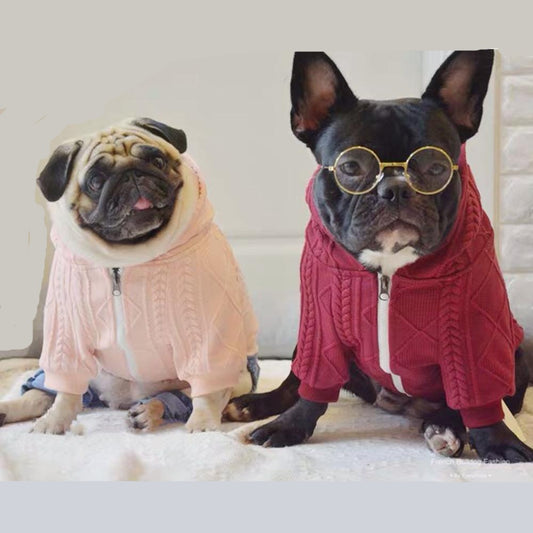 zipper up dog sweater with hood - Frenchiely