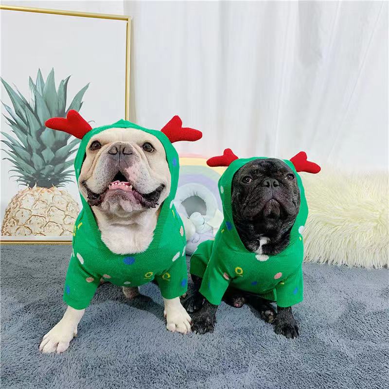 French Bulldogs Christmas Reindeer Sweater Clothes BY FRENCHIELY
