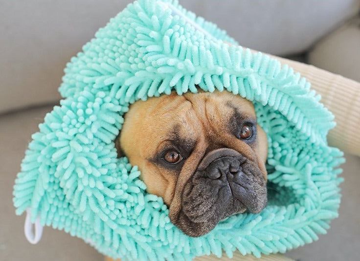 Ultra Absorbent Microfiber Dog Shammy Bathing Towel with Hand Pockets - Frenchiely