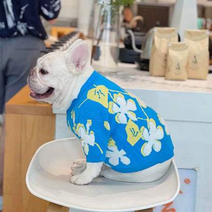 Dog Blue Flower Pullover Sweater for small medium dogs by Frenchiely 01