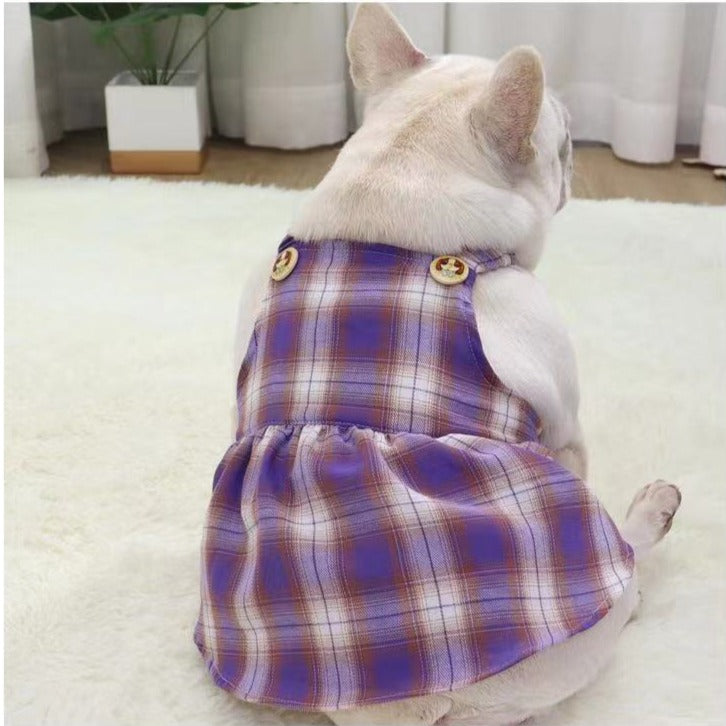 Dog Buffalo Plaid Suspenders Dress-FRENCHIELY