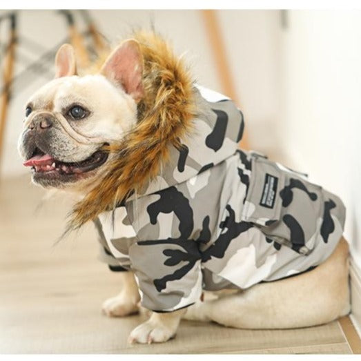 Dog Camo Winter Coat Parka with Fur Hood - Frenchiely