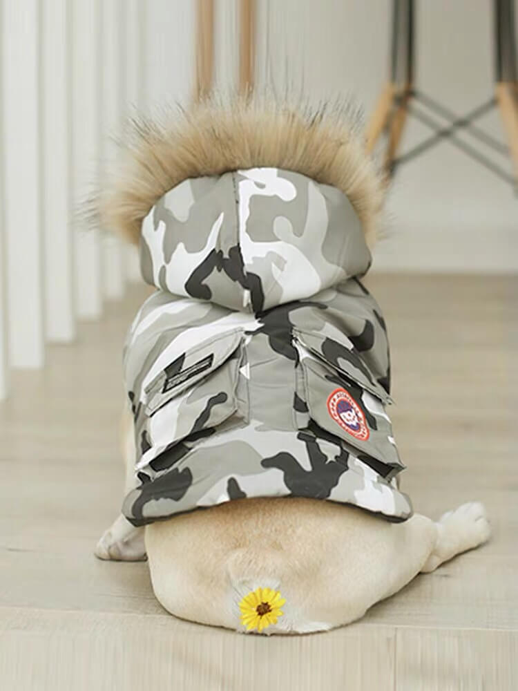 Dog Camo Winter Coat Parka with Fur Hood - Frenchiely