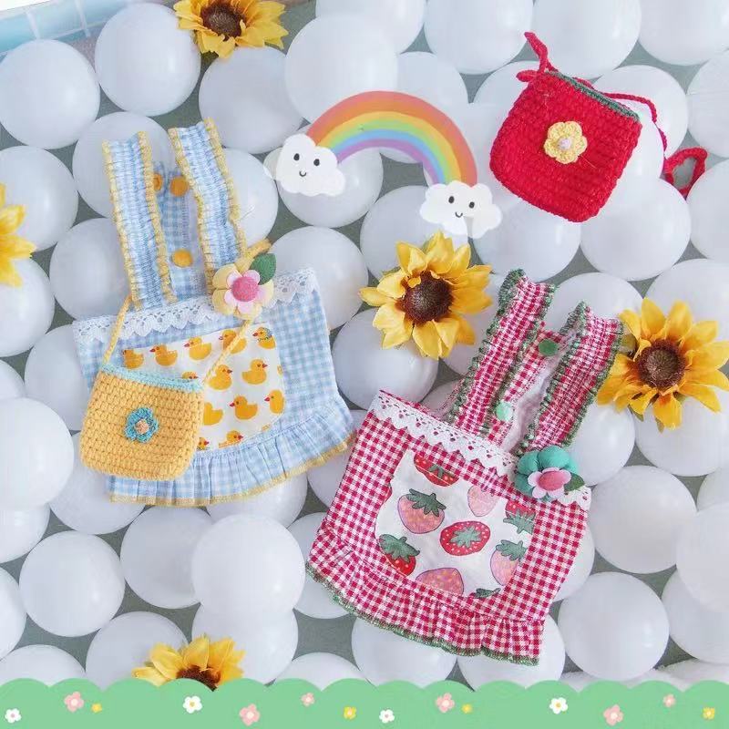 Dog Strawberry Dress with Knitted Bag - Frenchiely