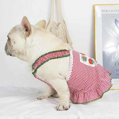 Dog Strawberry Dress with Knitted Bag - Frenchiely