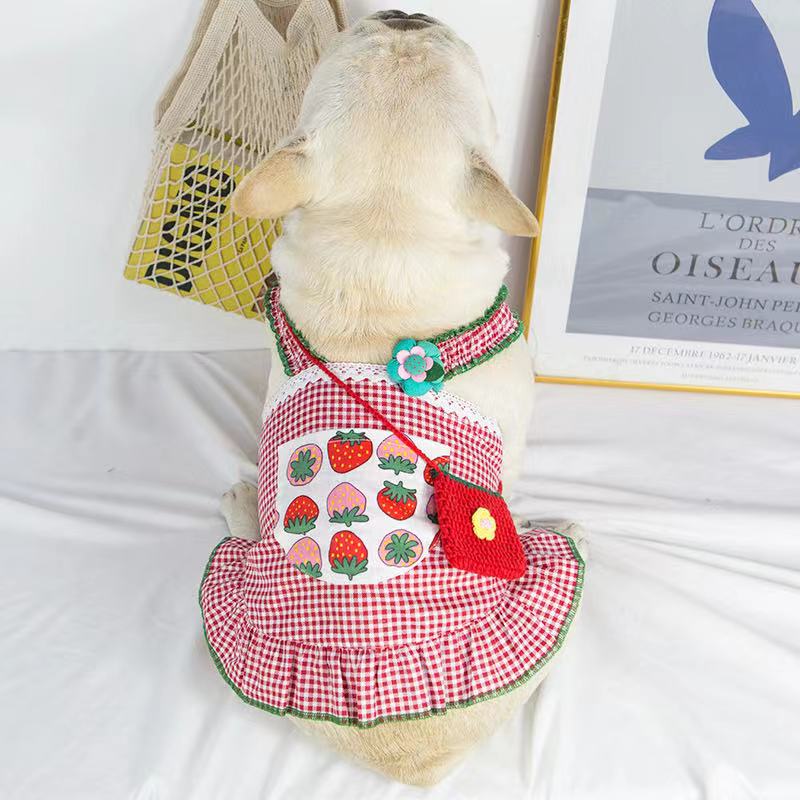 Dog Strawberry Dress with Knitted Bag - Frenchiely