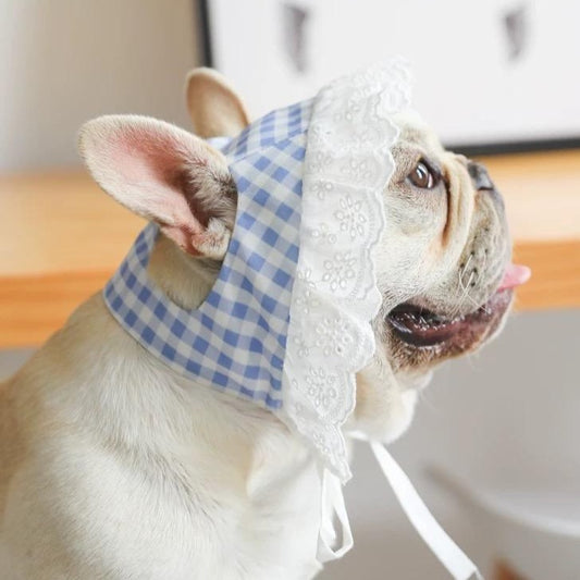 Plaid Sun Protection Hat Blue Frenchielydoglacesunscreenhatforfrenchbulldogs07