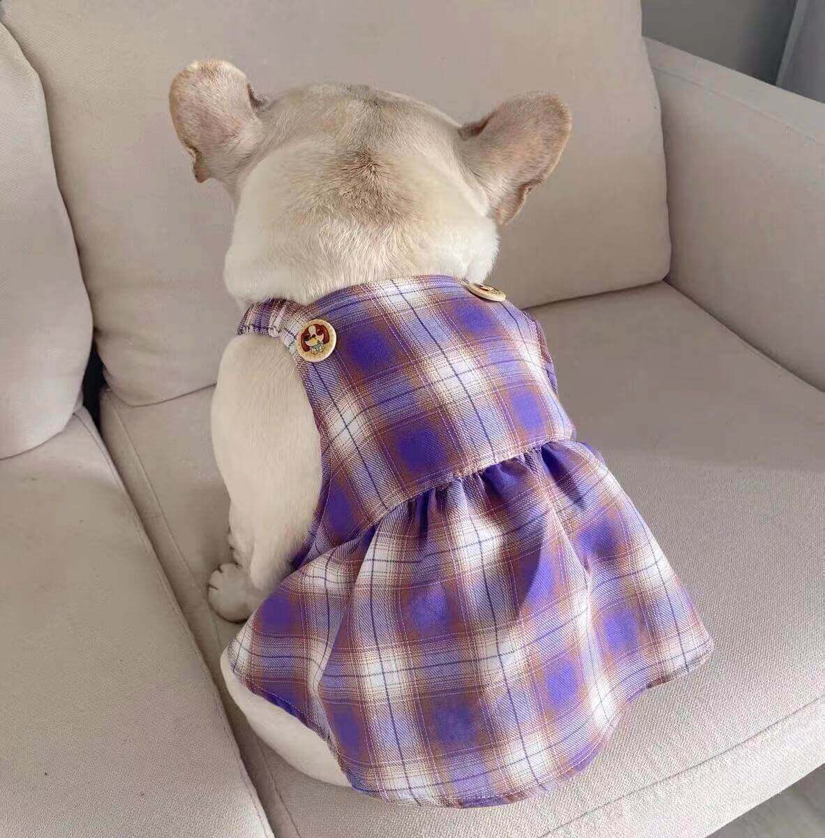 Dog Buffalo Plaid Suspenders Dress-FRENCHIELY