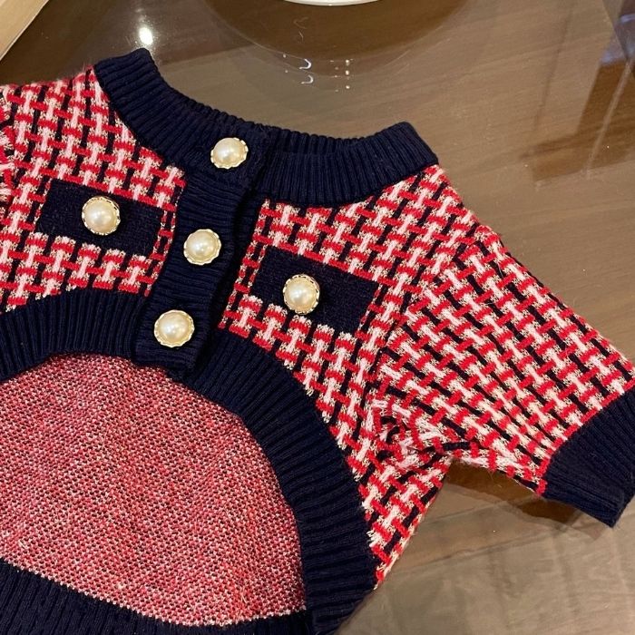 Dog Red Plaid Sweater for French Bulldogs BY FRENCHIELY