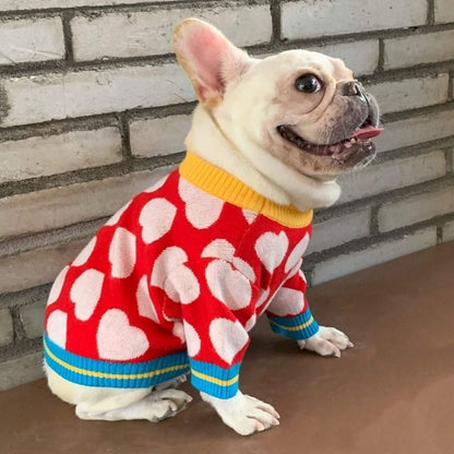 Dog Stylish Red Heart Pullover Sweater for French Bulldogs by Frenchiely