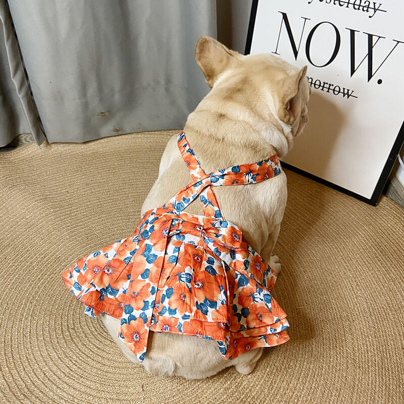 Dog Orange Floral Dress for Small Medium Dogs - Frenchiely