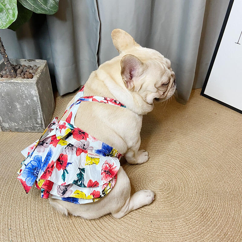 Dog White Floral Dress for French Bulldogs - Frenchiely