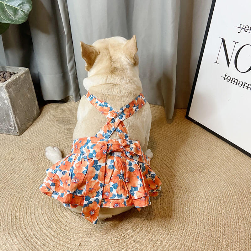 Dog Orange Floral Dress for Small Medium Dogs - Frenchiely