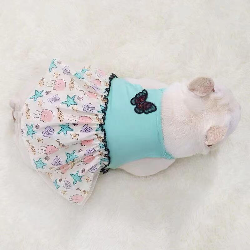 Dog Summer Lace Blue Dress with Butterfly by Frenchiely 