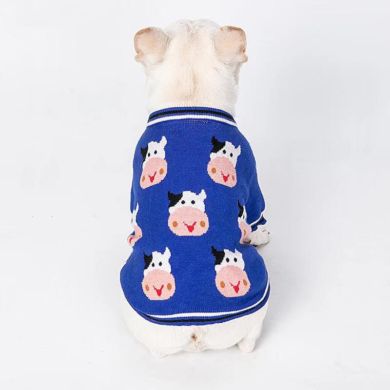 Frenchiely Dog Blue Cow Pullover Sweater