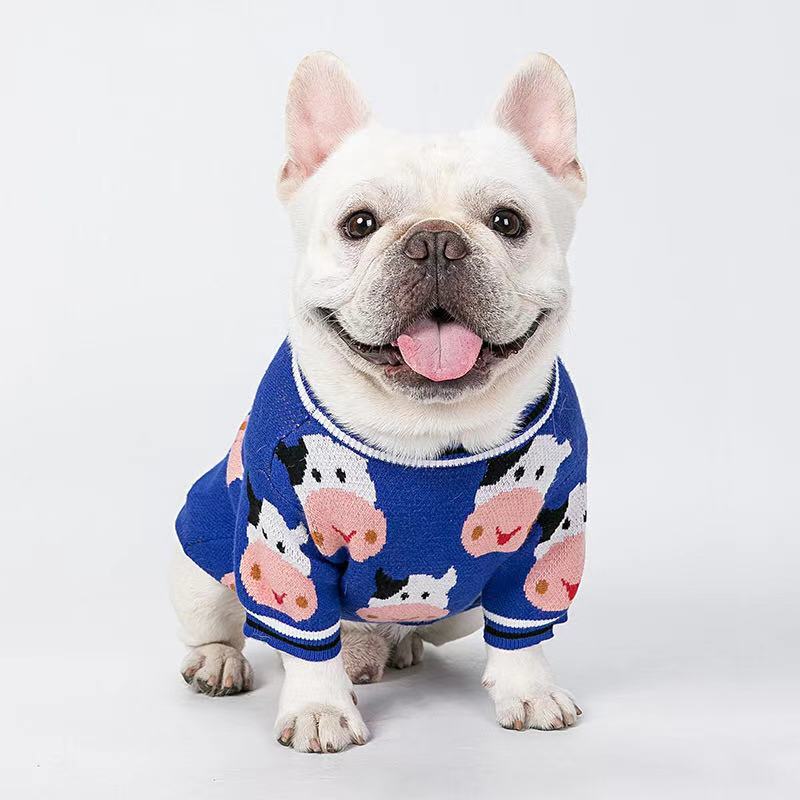Frenchiely Dog Blue Cow Pullover Sweater 