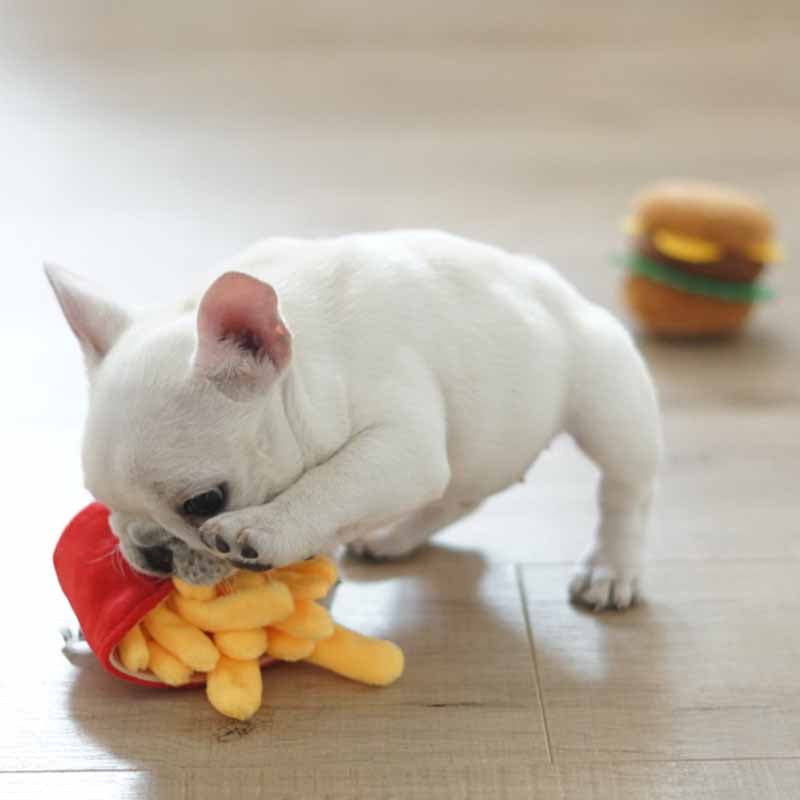 Hamburger Fried Chips Dog Plush Squeaky Toy - Frenchiely