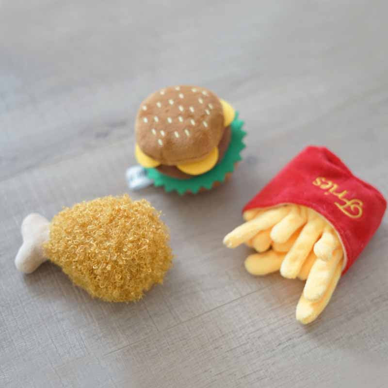 Hamburger Fried Chips Dog Plush Squeaky Toy - Frenchiely