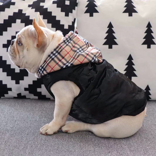 dog hooded jacket Black + Plaid Frenchielyfrenchbulldogwinterjacketcoat02