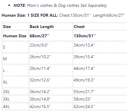Frenchiely matching shirts for human and dog size chart
