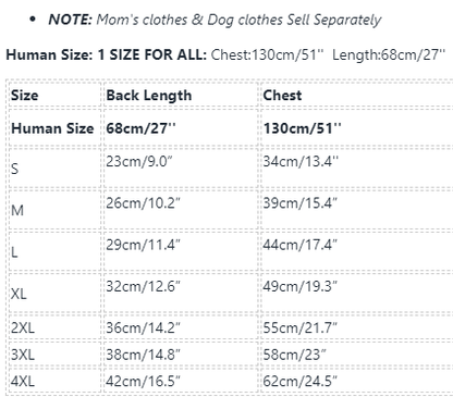 Frenchiely matching shirts for human and dog size chart